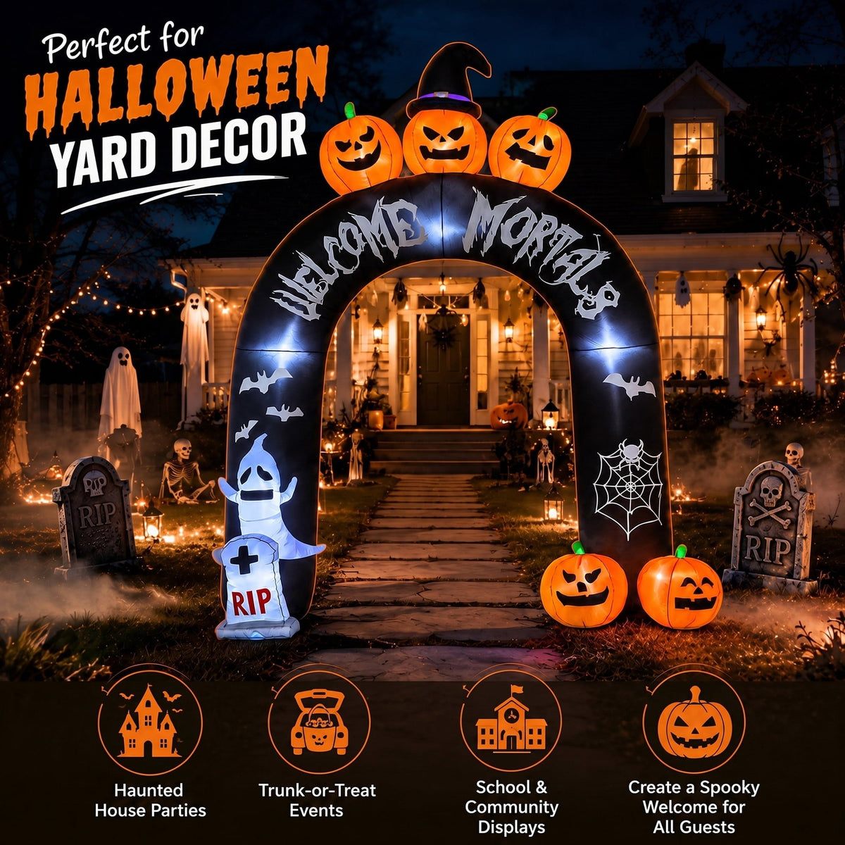 BEEPRINCESS 10FT Halloween Inflatable Arch for Outdoor Decor, LED Lighted Scary Archway with Ghost & Pumpkin, Blow Up Yard Decoration for Haunted
