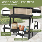 SERWALL Outdoor Potting Bench with Storage & Hooks, 3-Tier Heavy-Duty HDPE Garden Workstation Table, All-Weather Potting Table for Patio & Backyard
