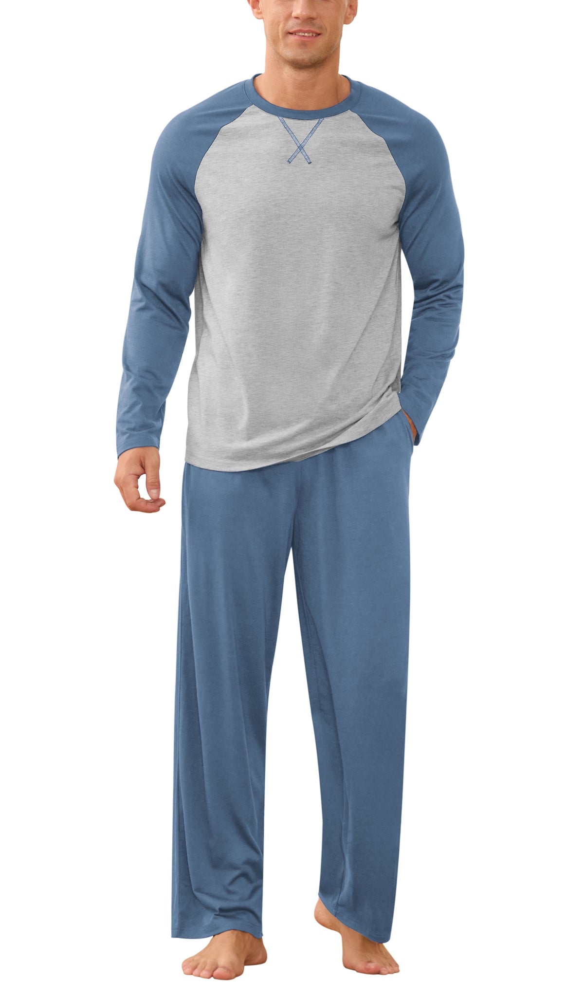 Iceglad Men's Pajamas Set Long Sleeve Sleepwear with Pockets Comfortable Lightweight Pjs Sets for Men