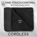 Sunbeam Cordless Rechargeable Heated Electric Wearable Throw Blanket with Hood, Black, 4 Heat Settings, 50 x 66 in