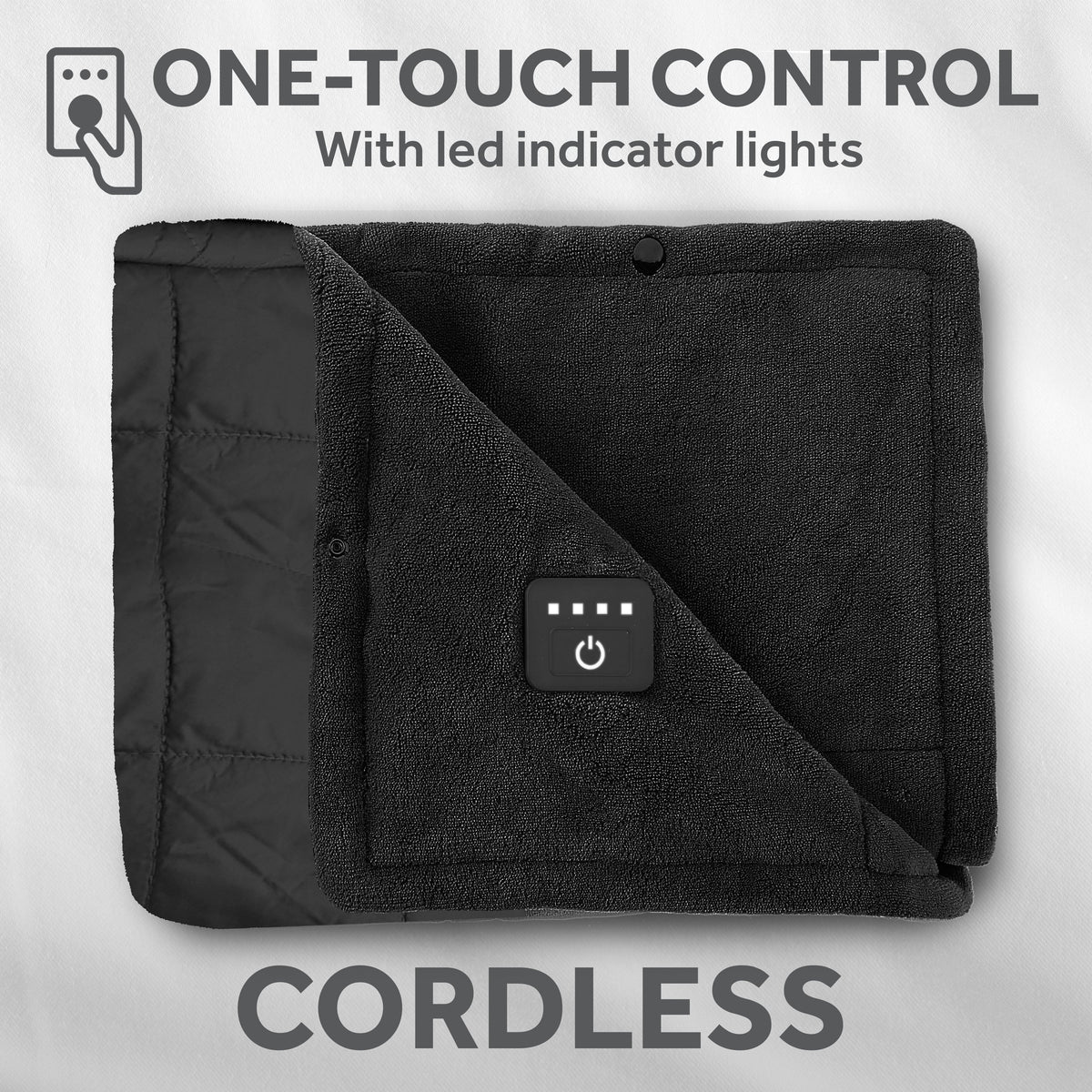 Sunbeam Cordless Rechargeable Heated Electric Wearable Throw Blanket with Hood, Black, 4 Heat Settings, 50 x 66 in