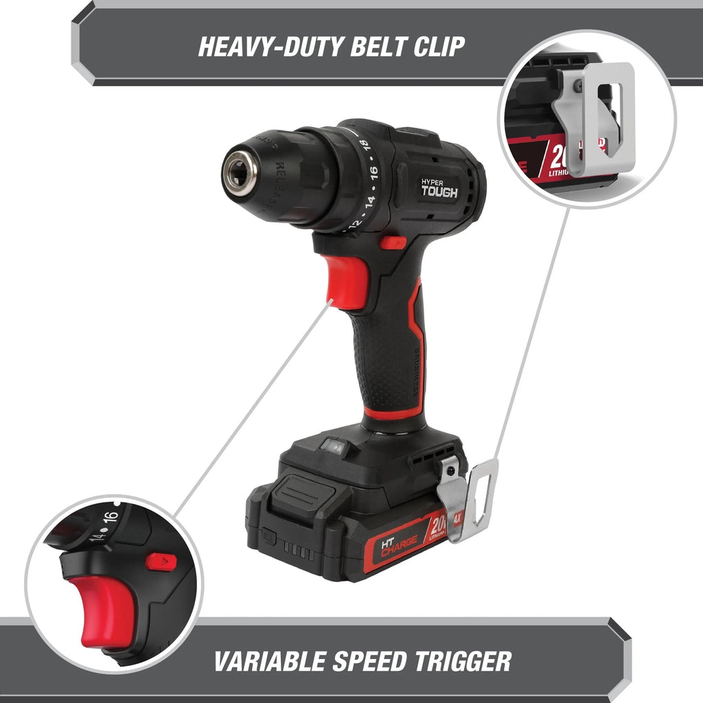 Hyper Tough 20-Volt Max Lithium-Ion 1.5Ah 70-Piece Cordless Drill Project Kit with Battery and Charger