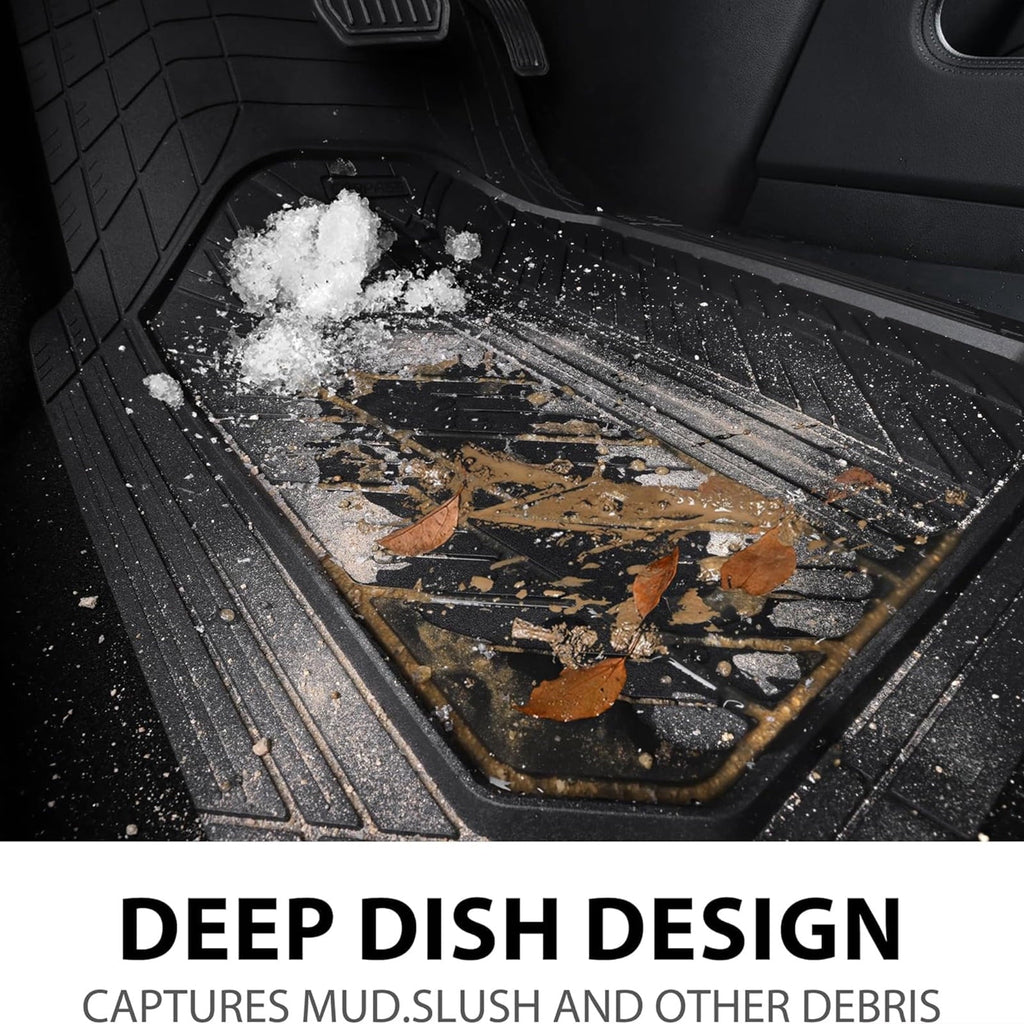 CAR GRAND Heavy Duty Rubber Car Floor Mats, Deep Dish Waterproof Car Mats All Weather, Universal Trim-to Fit Automotive Floor Mats for Car SUV Truck