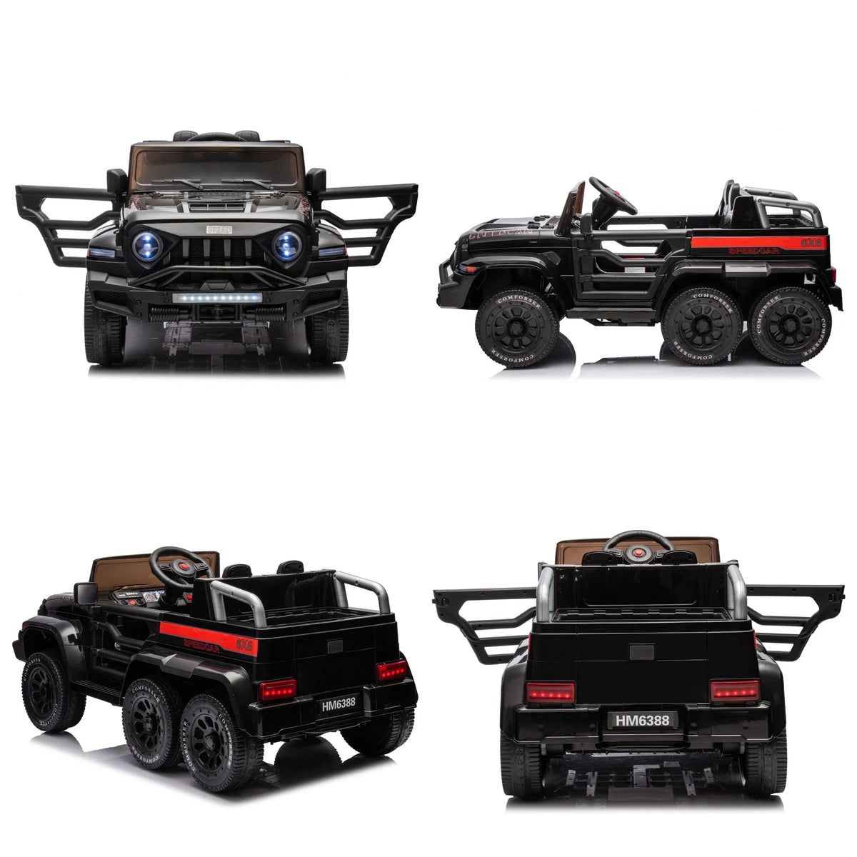 24V 6-Wheel 4WD Kids' Ride-On Pickup Truck With Remote Control - Black