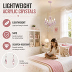 Small Pink Chandelier, 4-Light Acrylic Crystal Ceiling Lights for Girls Bedroom, Nursery, Playroom