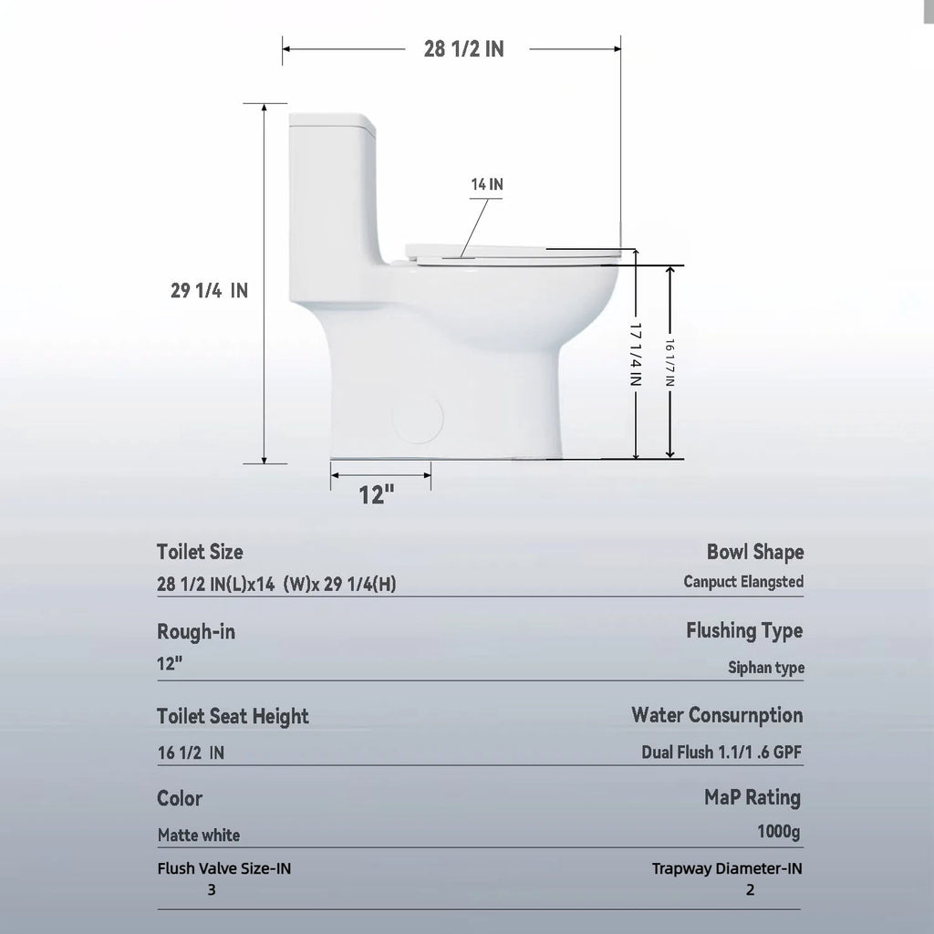 Alvantor One-Piece Toilet, Modern 1.1/1.6 GPF Dual Flush Toilet ADA Height 17" Rimless Bowl with Soft Closing Seat White