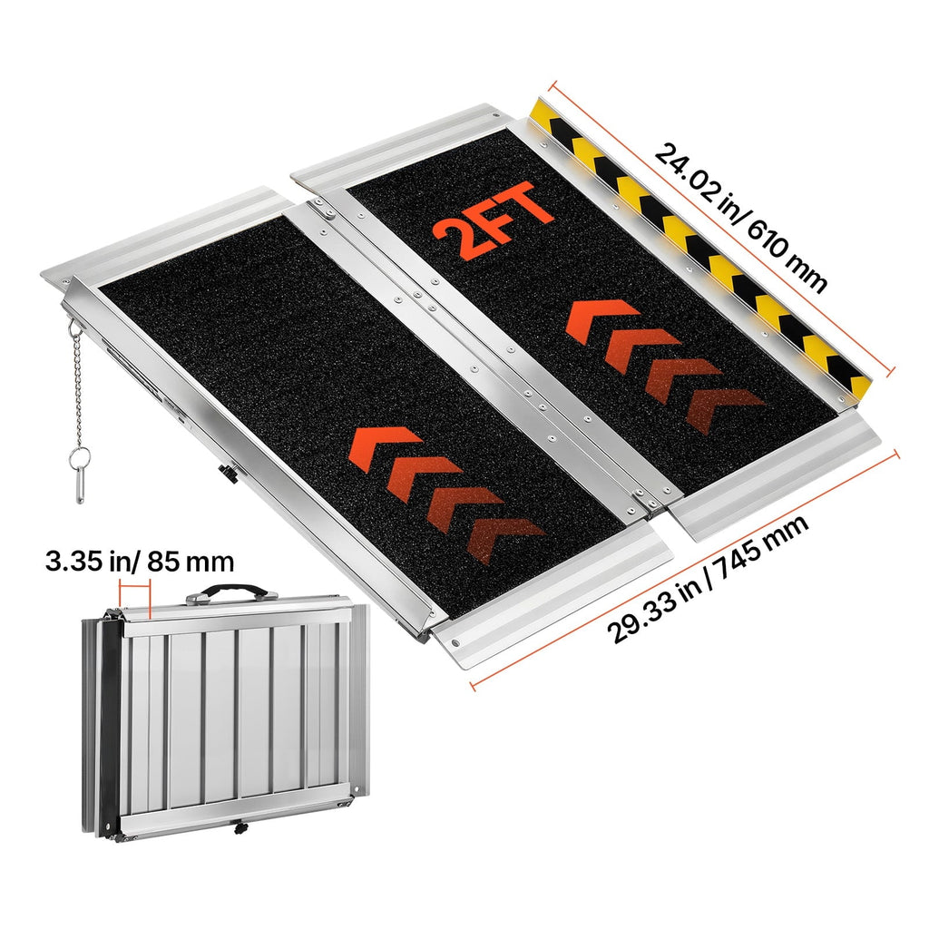 KFFKFF Portable Folding Wheelchair Ramp, 2FT, Non-Slip Aluminum Handicap Ramp with 800 lbs Capacity, Ideal for Home Steps, Stairs, Entryways