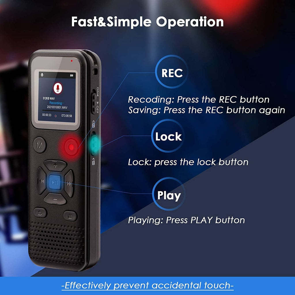 RONY 72GB Digital Voice Activated Recorder: Portable Tape Recorder with Playback Audio Recording Device for Lectures Meetings