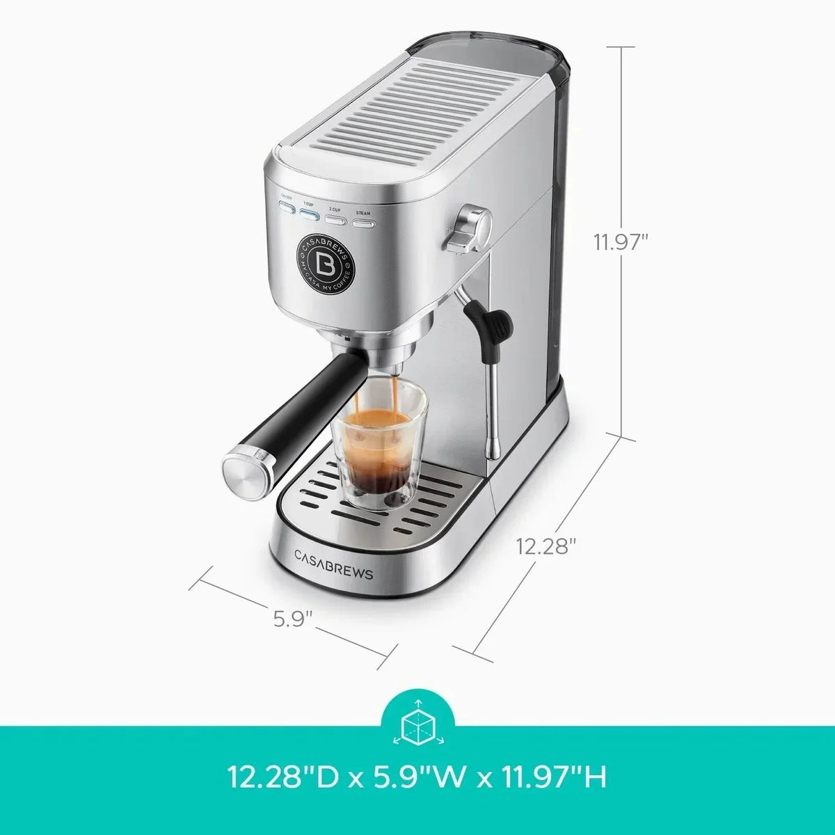 CASABREWS Espresso Machine With 20-Bar Pressure, 34 oz Water Tank, Milk Frother, Silver - 5418Basic