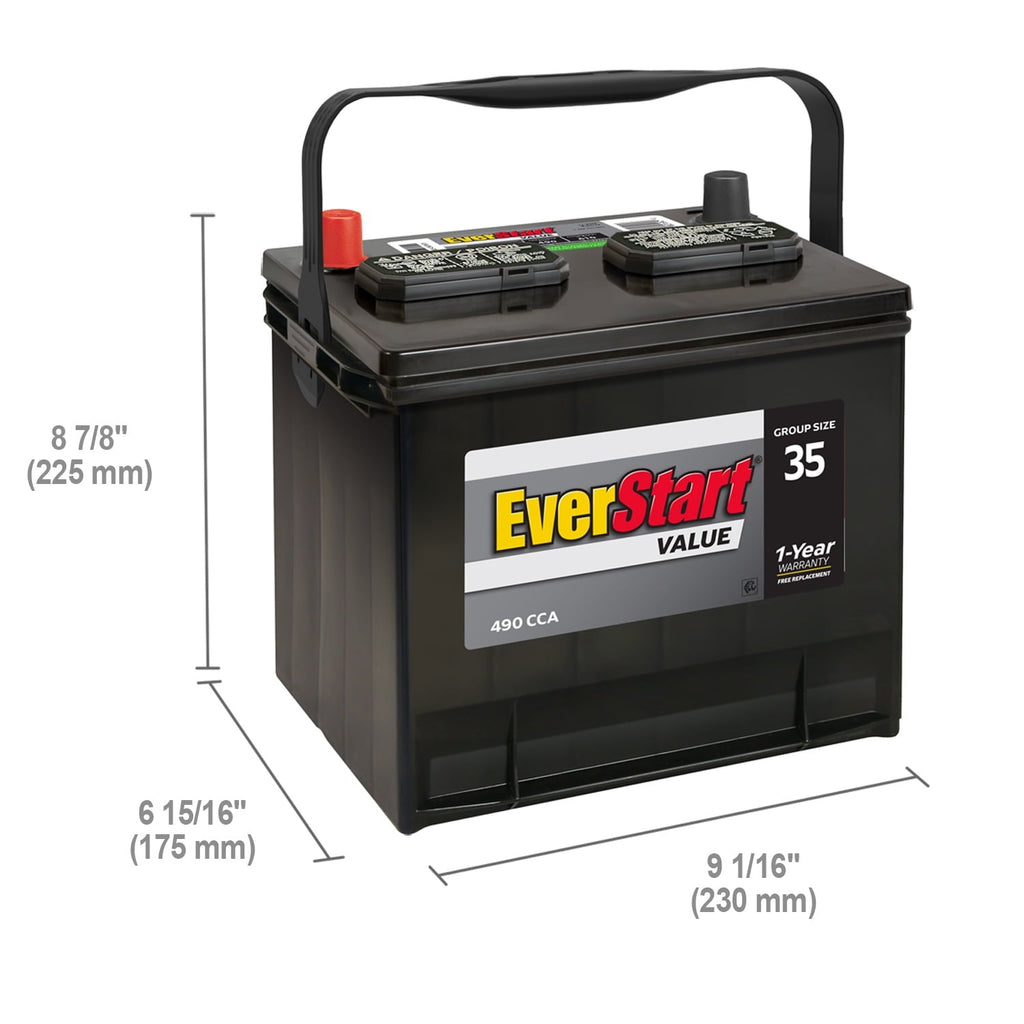 EverStart Value Automotive Battery, Group Size 35, 12 V, 490 CCA, 80 Min Reserve Capacity