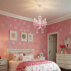 Small Pink Chandelier, 4-Light Acrylic Crystal Ceiling Lights for Girls Bedroom, Nursery, Playroom