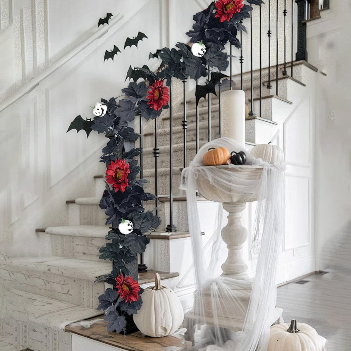 Halloween Pumpkin Garland - 68" Fall Leaf Decor for Mantle, Staircase & Porch, Outdoor/Indoor Autumn Thanksgiving Party Decoration (Multicolor)