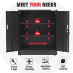 WORKPRO 37"x31.5"x15.75" Small Metal Garage Storage Cabinet with Locking Doors and 2 Adjustable Shelves, for Tools, Office, Home, Shops, Black