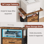 HIGDBFE File Cabinets with 2 Drawers, Rolling Fabric Filing Cabinet with 24'' Large Tabletop, Printer Stand for Home Office, Fits A4/Letter Size
