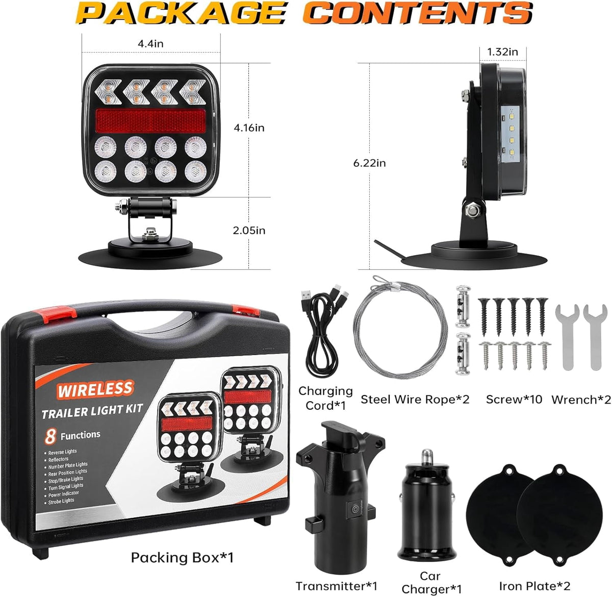 West Bay Magnetic Wireless Trailer Lights, 2 Pack Tow Light with Reflectors, Rechargeable Adjustable Tail Light Kit for Trucks, Boats, RVs, Campers