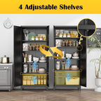 Polup Modern Tall Metal Kitchen Storage Pantry Cabinet, 75" H, Adjustable Shelves, Doors, Black