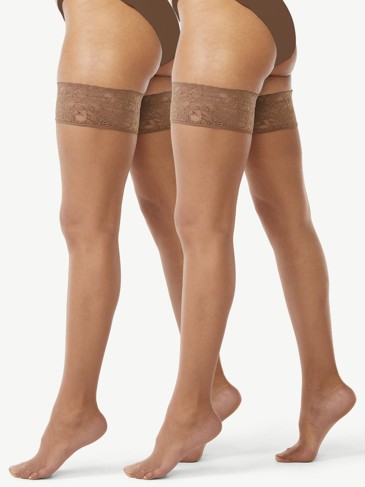 Joyspun Sheer Lace Top Thigh High Stockings for Women, Regular & Plus Sizes, 2-Pack