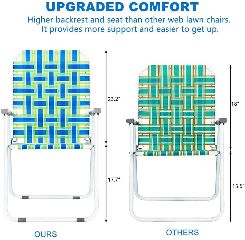 PEXMOR Patio Lawn Webbed Folding Chairs, Outdoor Beach Chair Portable Dining Chair for Outdoors, Classic, 2 Pack