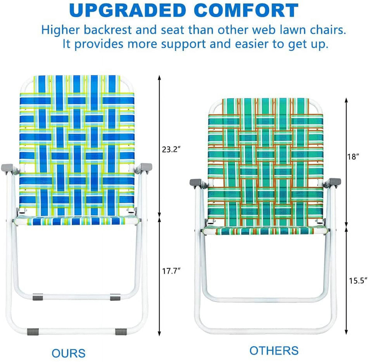 PEXMOR Patio Lawn Webbed Folding Chairs, Outdoor Beach Chair Portable Dining Chair for Outdoors, Classic, 2 Pack