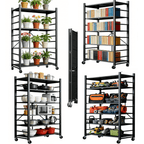 4-Tier Storage Shelving Unit, 397lbs Capacity Heavy Duty Metal Shelf , Foldable Storage Shelf with Wheels, Garage Shelf, Metal Storage Rack, Kitchen