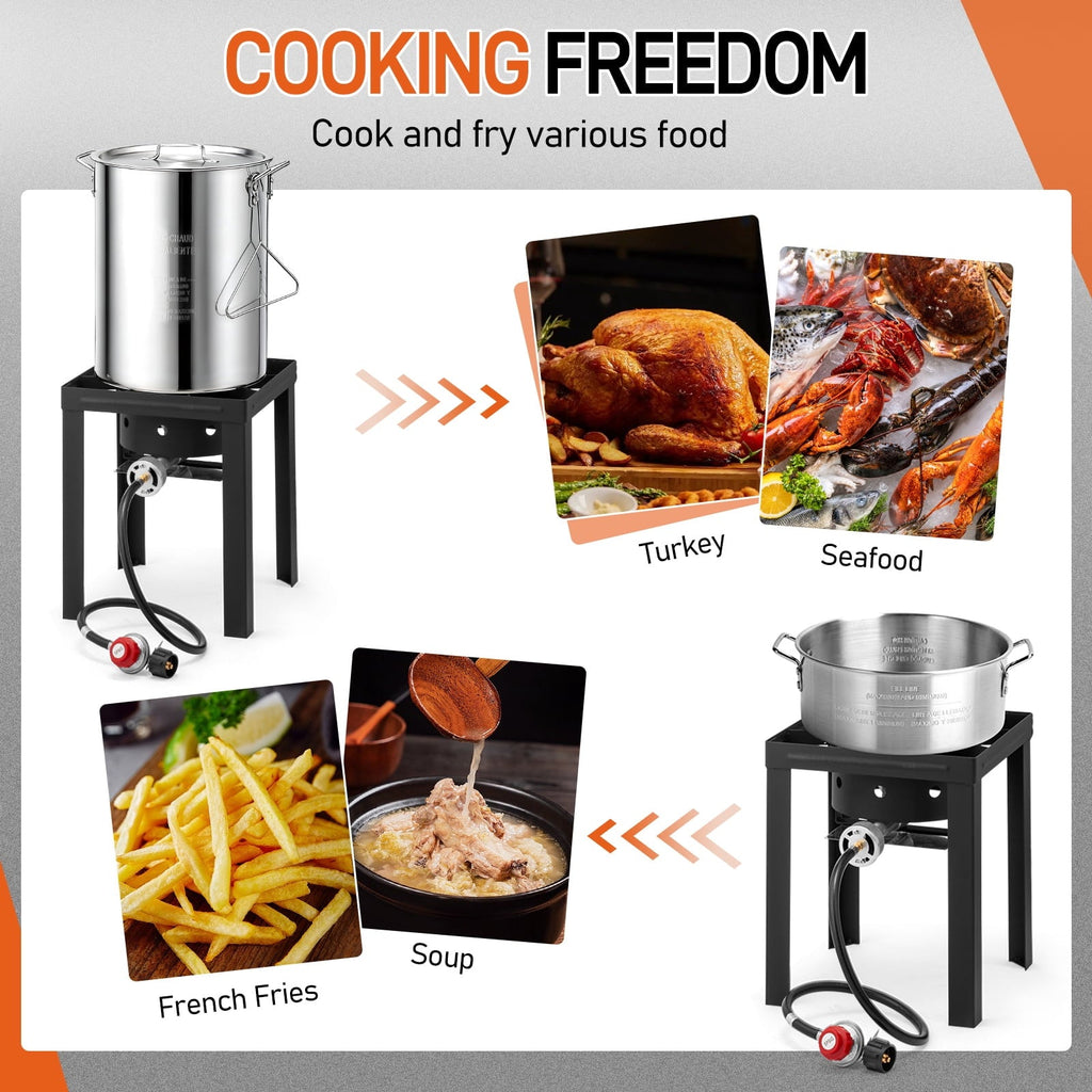 Ktaxon Propane Outdoor Fryer Fish Frying / Boiling Turkey Fryer Pot,55000BTU,30QT,10QT