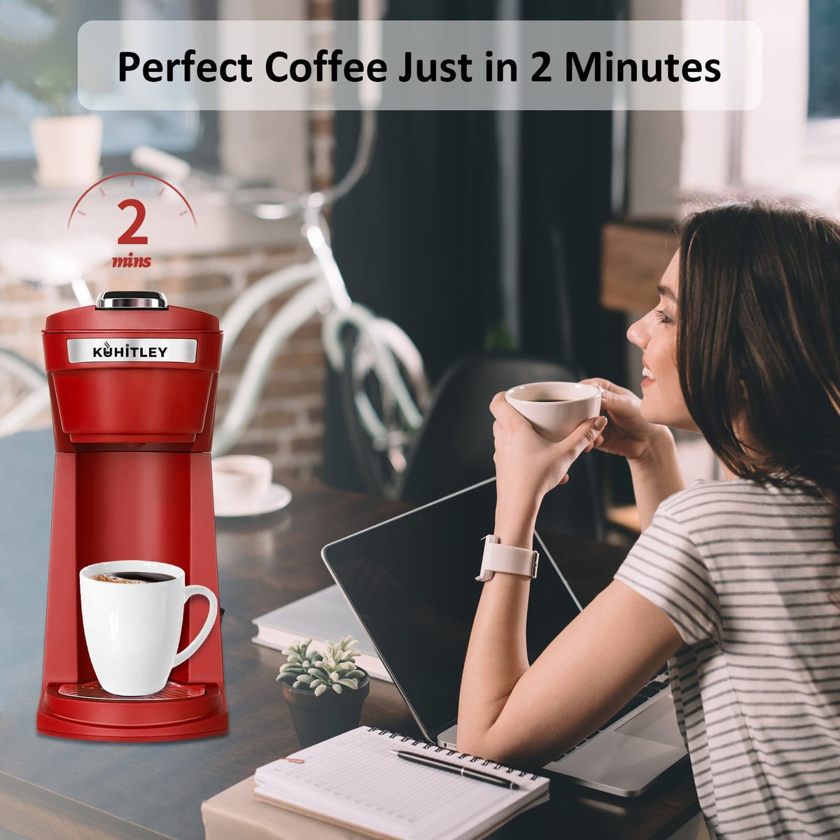 2 in 1 Single Serve Coffee Maker for K Cup Pods & Ground Coffee, Mini K Cup Coffee Machine with 6 to 14 oz Brew Sizes, Single Cup Coffee Brewer with