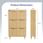 Ktaxon Fluted Shoe Cabinet with 3 Flip Drawers, Narrow Shoes Storage for Entryway, Oak