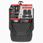 MotorTrend 3-Piece Deep Dish Rubber Floor Mat - Made for Chevy, Ford, Dodge, GMC, Honda, Hyundai, Jeep, Kia, Nissan, Toyota, Volkswagen Vehicles