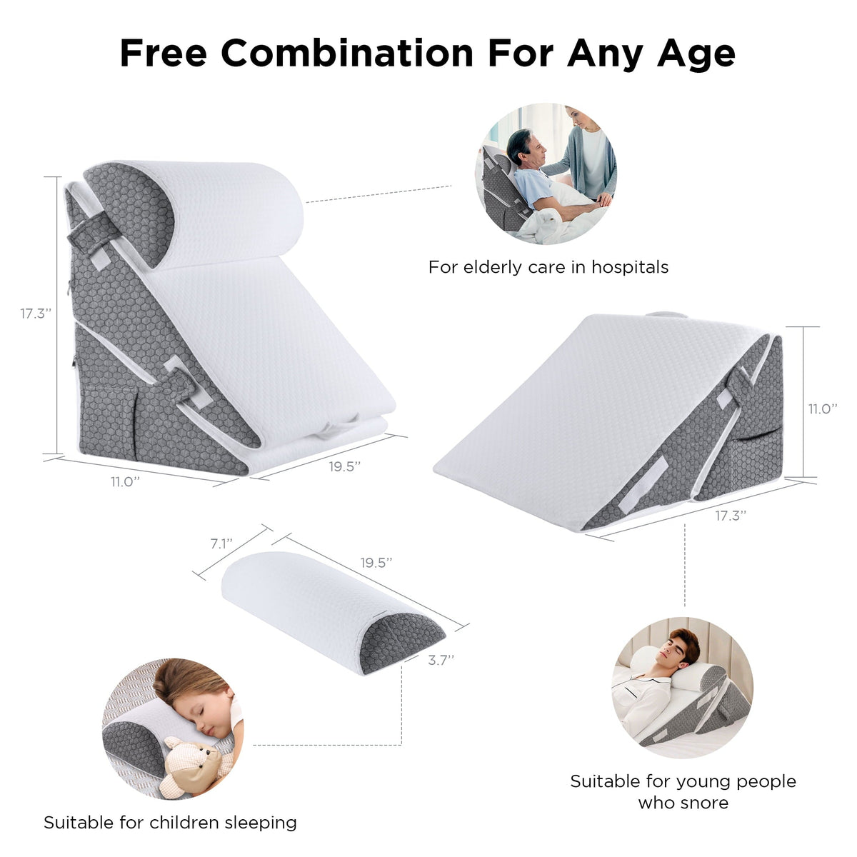 Grnoedn Wedge Pillow for Sleeping,Orthopedic Adjustable Memory Foam Bed Wedge Pillows Set for Acid Reflux,Leg Back Pain Relief & Reading Rest