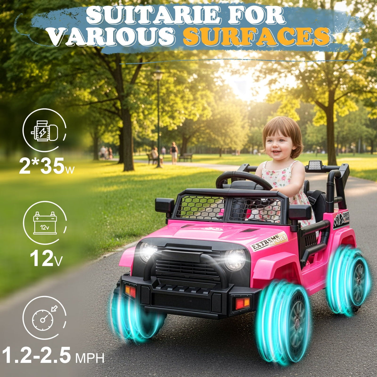Ktaxon 12V Kids Electric Ride on Car, Battery Powered Ride on Toys Truck with Remote Control, Electric Car for Kids w/Bluetooth & Lights, Pink