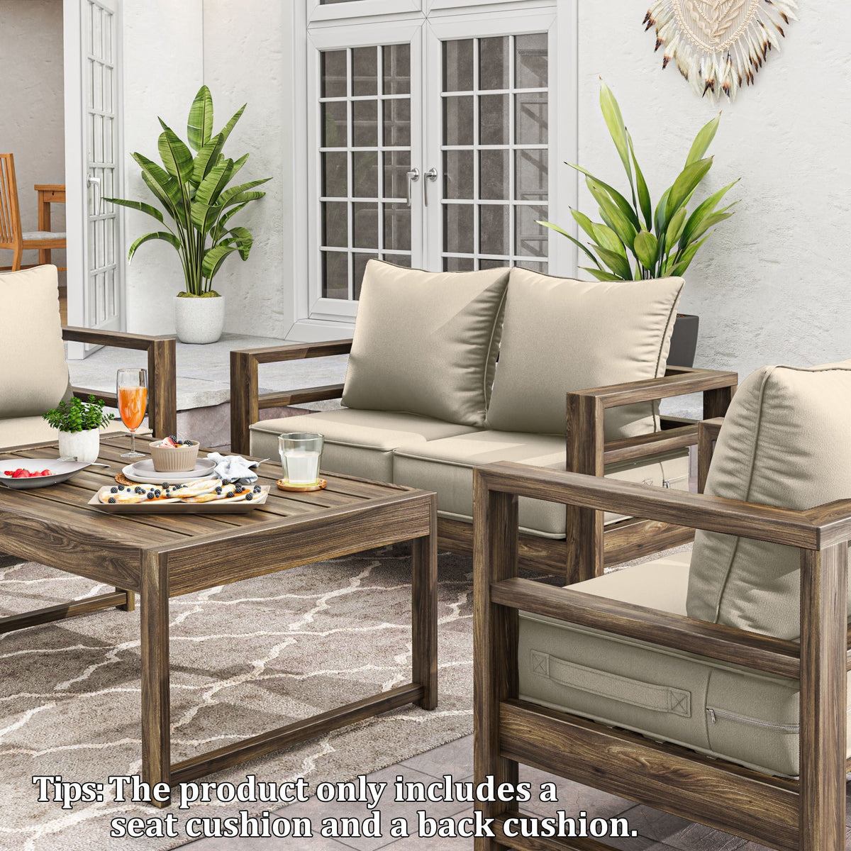 Kimunuk Outdoor Deep Seat Cushion Set for Patio Furniture, Splash-Proof & Fade Resistant, 24" L X 24" W X 5" H, Cream