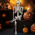 Costway 5.4 FT Halloween Skeleton Decoration Life Size Large Skeleton with Posable Joints 64.5 Inches Ivory White
