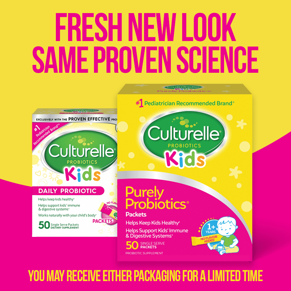 Culturelle Probiotics Kids Purely Probiotic Daily Ready-to-Mix Supplement, Immunity & Digestion Support for Children, No Flavor Added, 50 Packets