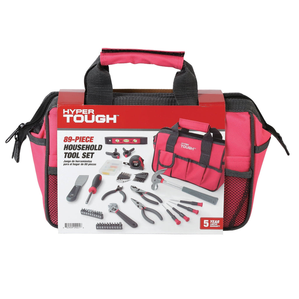 Hyper Tough 89-Piece Household Tool Set with 12-Pocket Zip-Up Tool Bag, Pink