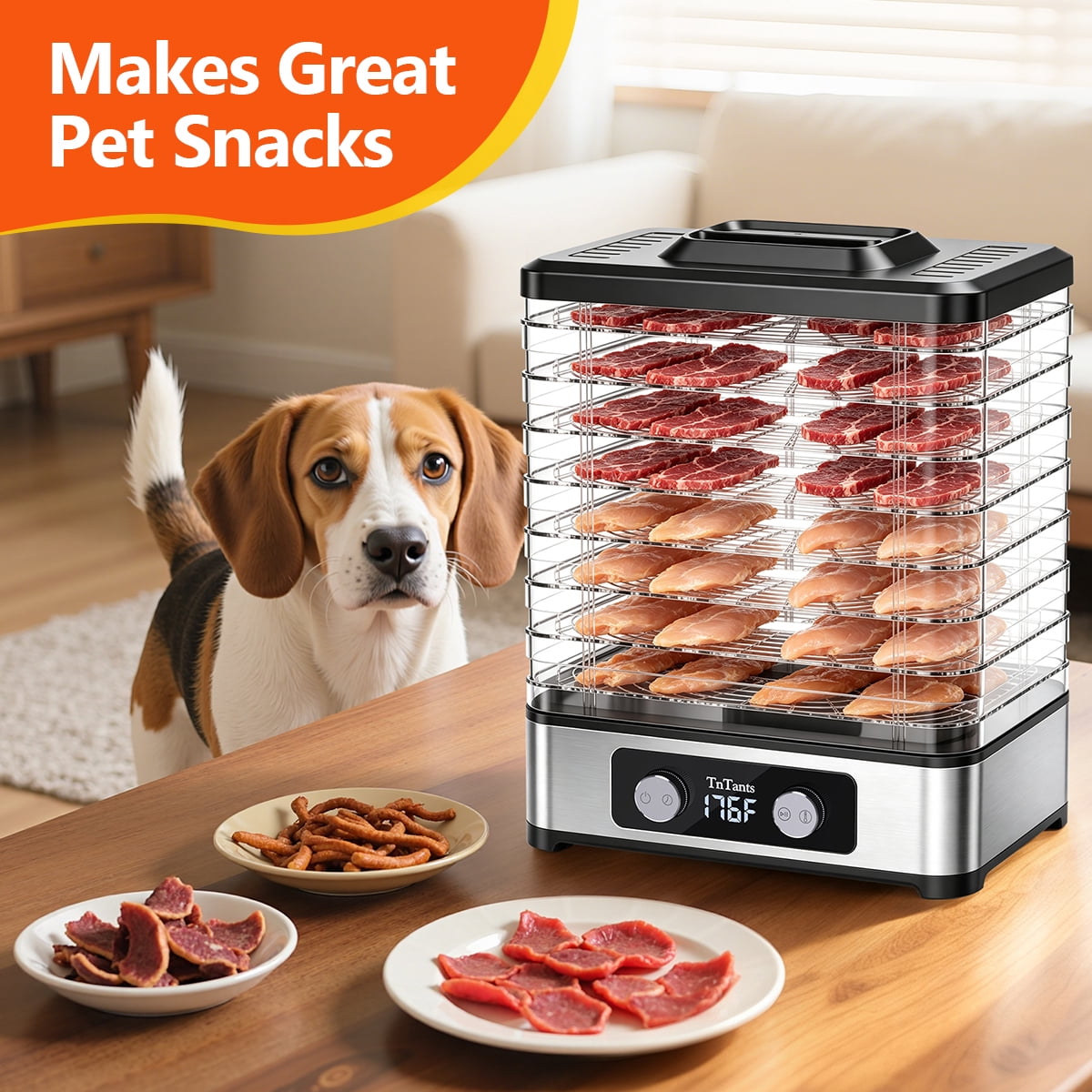 TNTANTS Food Dehydrator, 8 Trays Electric Dehydrator with Adjustable 48H Timer & 95-176℉ Temperature Control, Dehydrator for Food and Jerky, Fruits