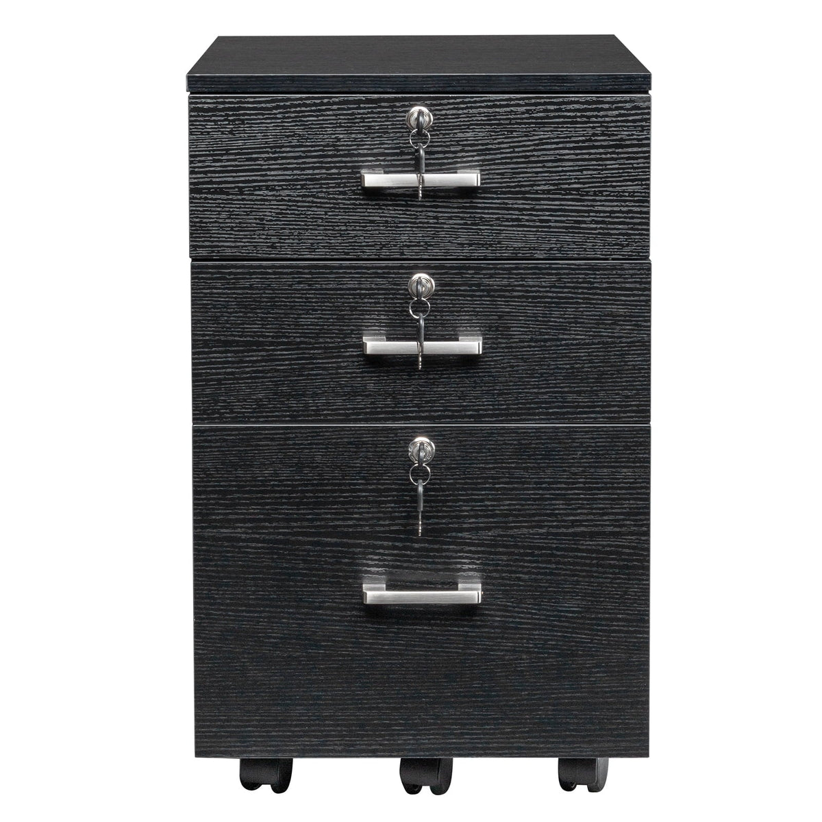 Ktaxon 3-Drawer Rolling Wood File Cabinet with Lock, Portable Vertical Mobile Wooden Storage Filing Cabinet for Home Office,Black