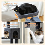 PAWZ Road Cat Tree Condo 46”with Sisal Covered Scratching Posts Tower Deep Hammock and Large Perch for Small Cats,Dark Gray