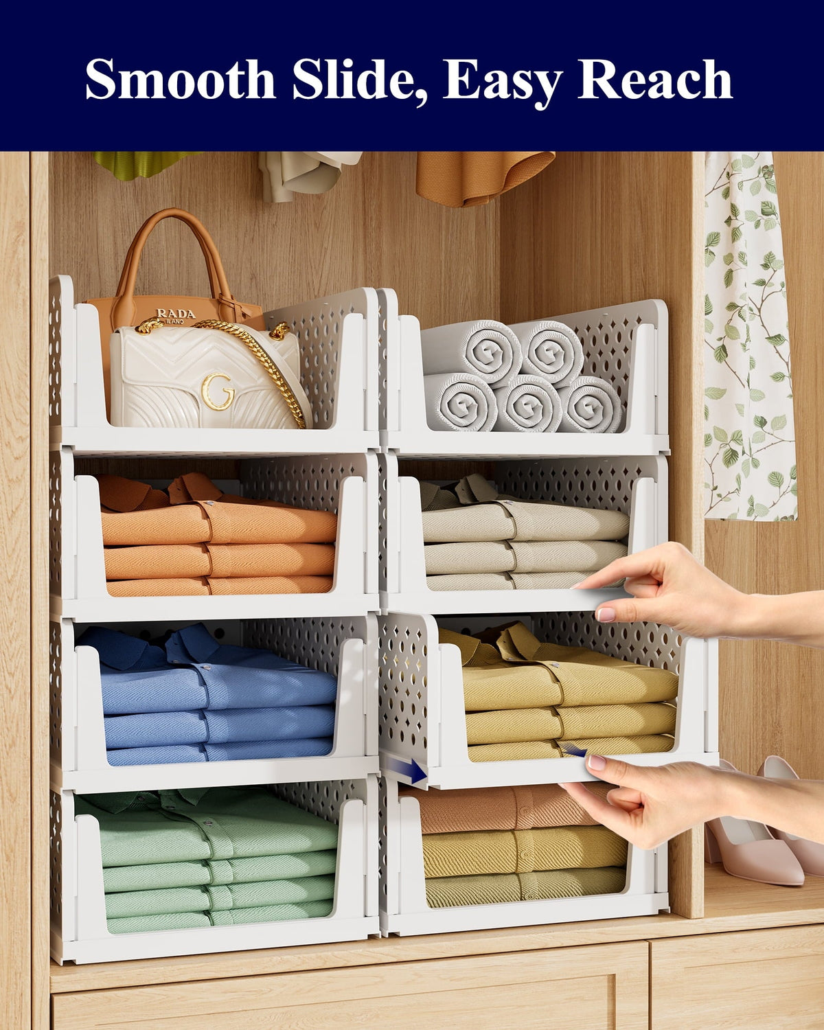 Kitsure Closet Organizers and Storage - Stackable Storage Drawers, Multi-Purpose Closet Organizer Set for Closet Storage, 8-Pack, 16.6" x 13.1" x