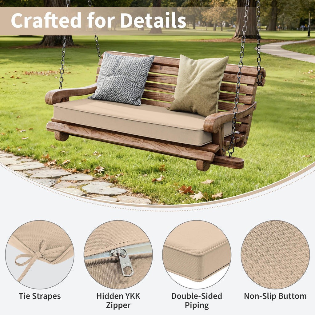 Kimunuk 42" x 18" x 3.5" Bench Cushions for Outdoor Furniture, Waterproof Porch Swing Cushion Seat Patio Chair Replacement Pads with Ties, Sand