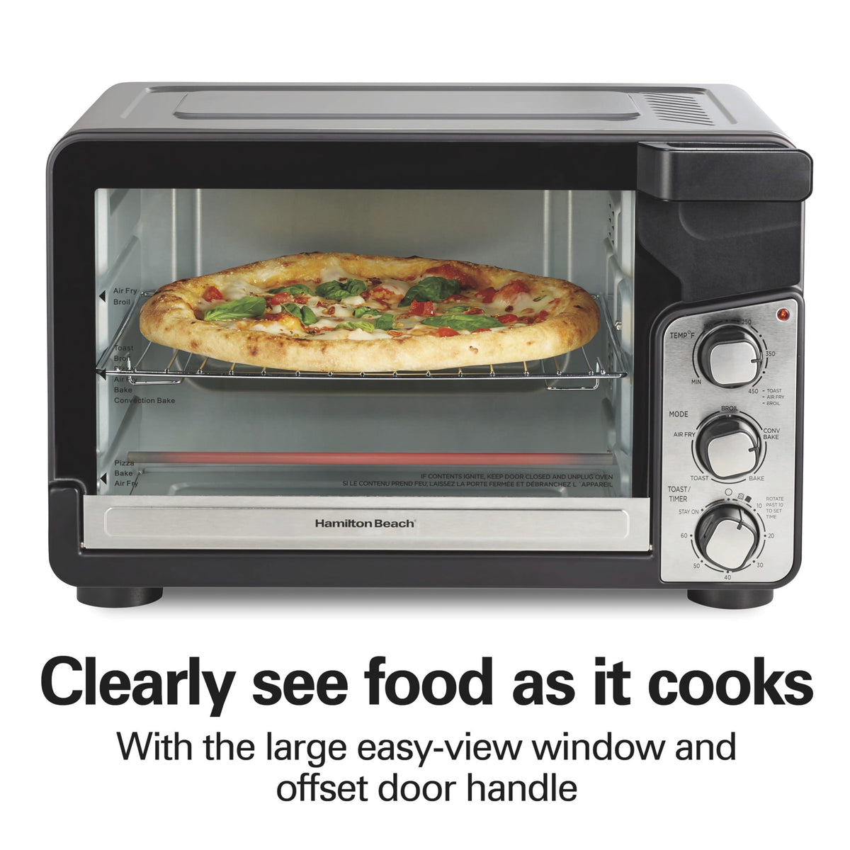 Hamilton Beach Easy View XL Air Fryer Toaster Oven with Sure-Crisp Air Fry technology, 6 Slice, 5-in-1 Countertop Oven, Black