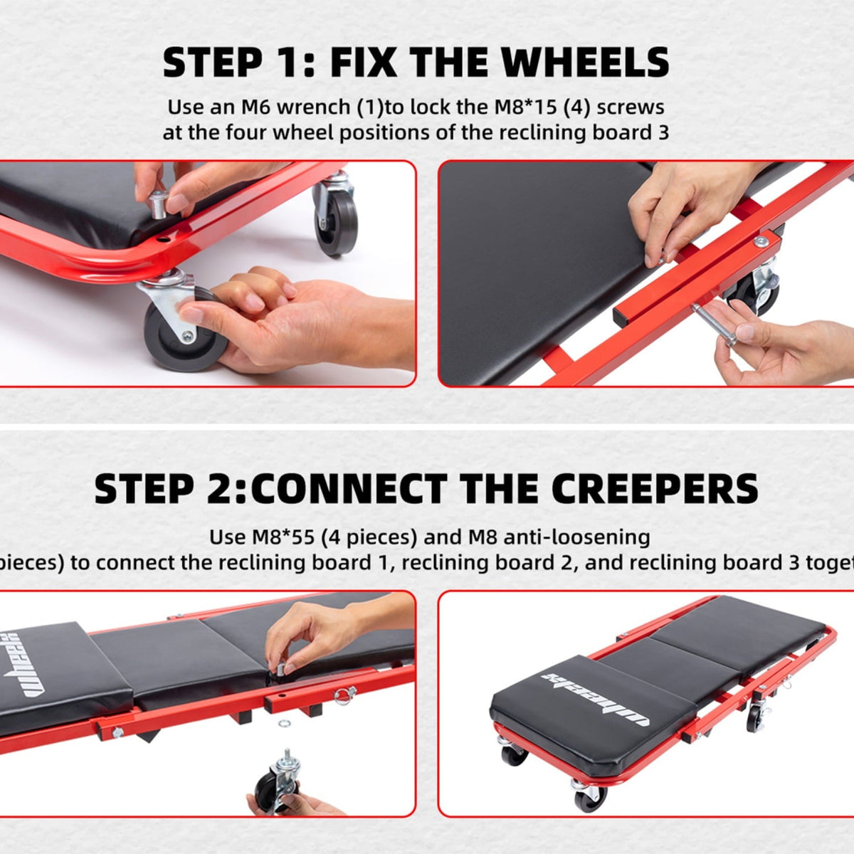 WheelX Mechanic Creeper 36 inches 2-in-1 Z Seat with Brake,340 lbs Capacity,Foldable Garage Chair Adjustable Rolling Folding Lay Down/Sit Car Repair