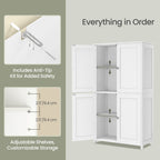 LEDREM Bathroom Storage Floor Cabinet Organizer with Adjustable Shelf 4 Magnetic Doors Freestanding for Small Spaces,White