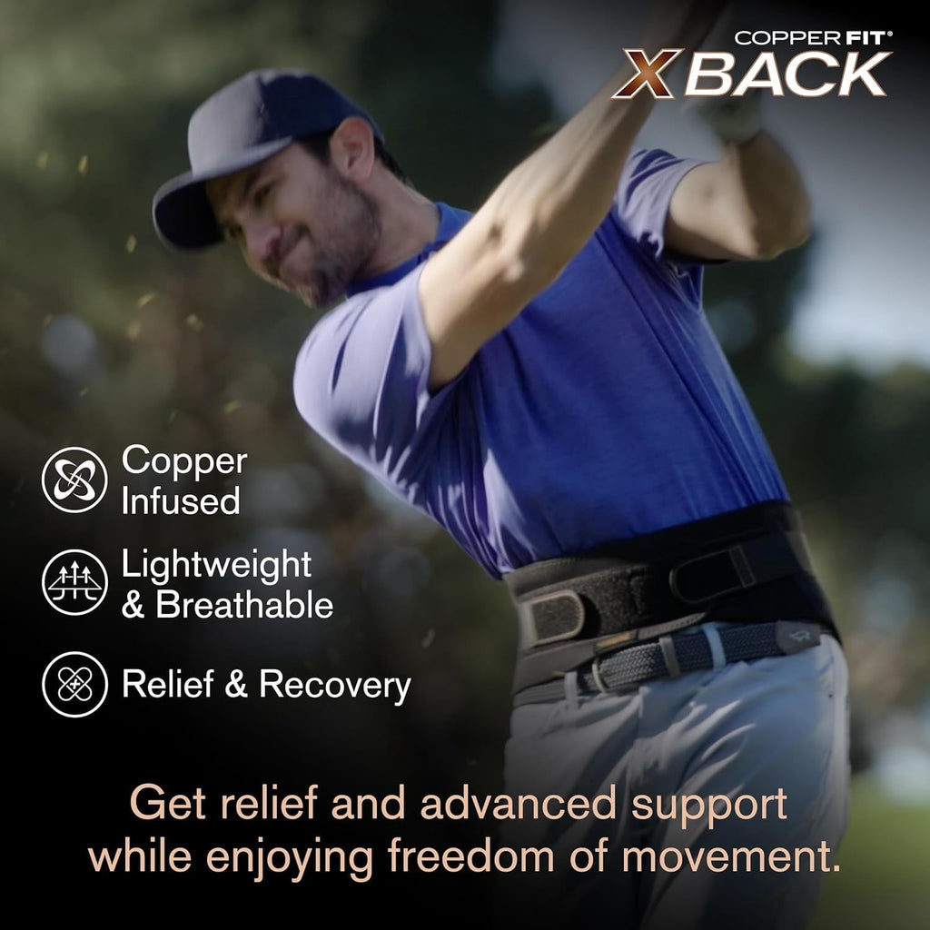 Copper Fit X-Back Brace for Lower Back Pain, Adjustable, Breathable (L/XL) - BLK