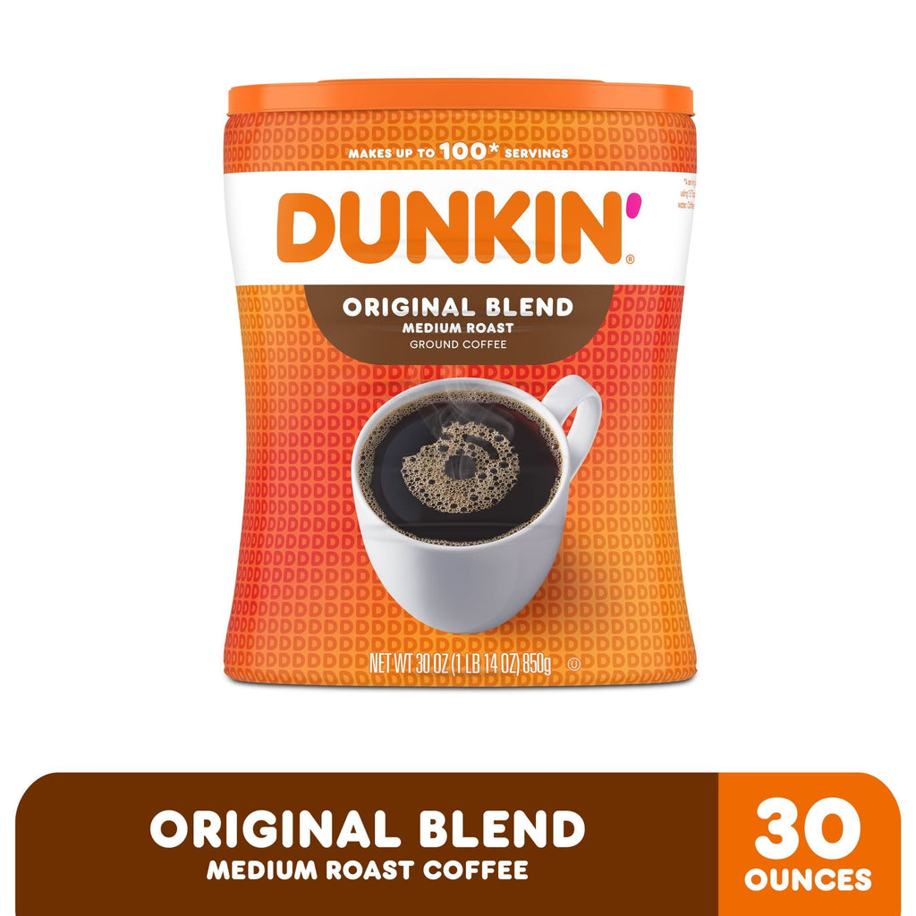 4 pack) Dunkin’ Original Blend Medium Roast Ground Coffee, 30 oz Canister