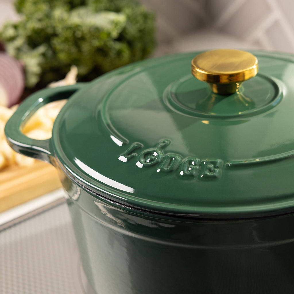 Lodge 7 qt Enameled Cast Iron Dutch Oven with Loop Handles, Emerald