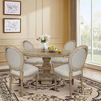 MQLIFEBOOM French Dining Chair With Oval Backrest - Linen Fabric Upholstered Solid Wood