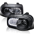 Spec-D Tuning Black LED Strip Projector Headlight Assembly Pair - 2005-2010 Chrysler 300C AWD HEMI SRT-8