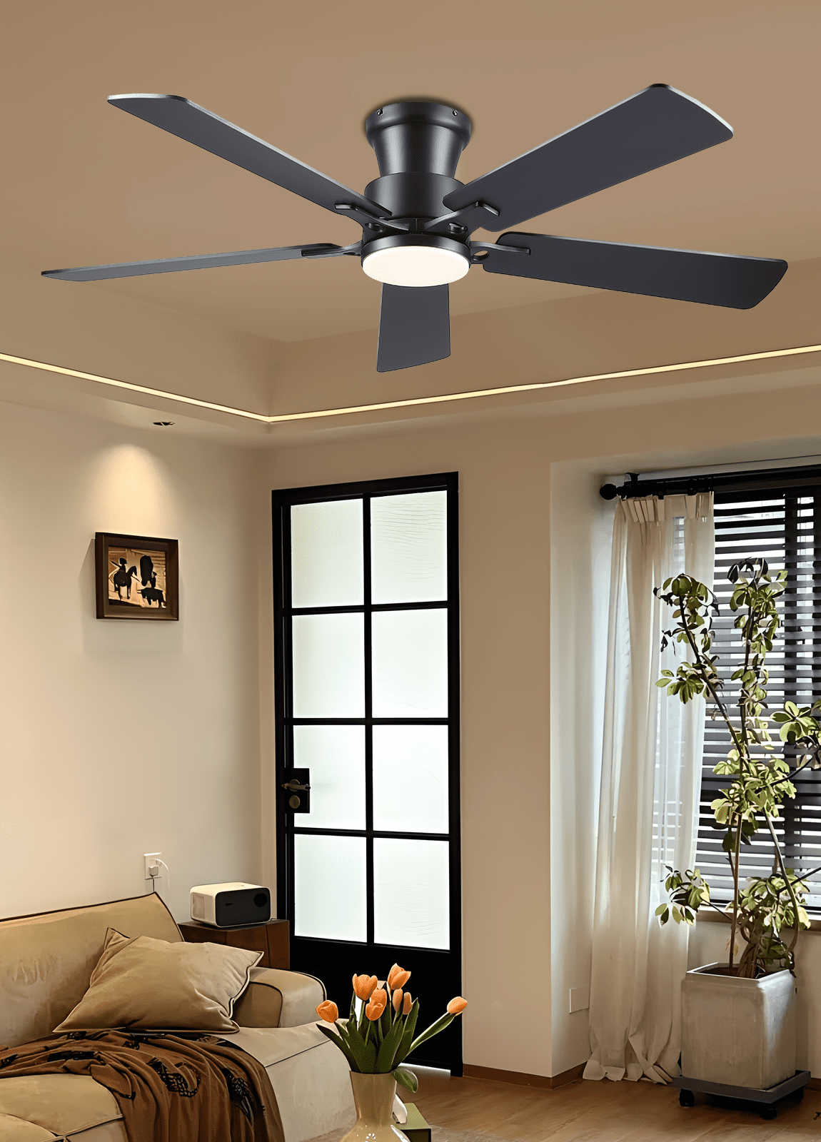 52Inch Ceiling Fan with Lights and Remotes, Modern Low Profile Flush Mount Ceiling Fans,DC Reversible Motor, 3CCT Dimmable,Noiseless,Dual Finish