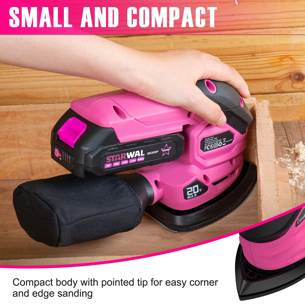 Starwal 20V Cordless Detail Sander - 12000 RPM Electric Hand Sander, Compact Palm Sander for Tight Spaces Woodworking, 2*2.0Ah Batteries and Charger