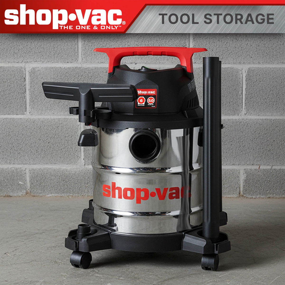 Shop-Vac® 6 Gallon Wet/Dry Vacuum, 5.0 Peak HP, Stainless Steel Tank